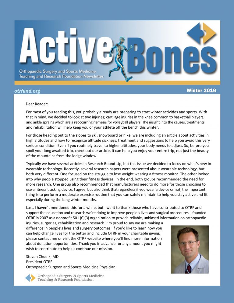 OTRF’s latest e-newsletter has insights on injury prevention for winter sports, activities