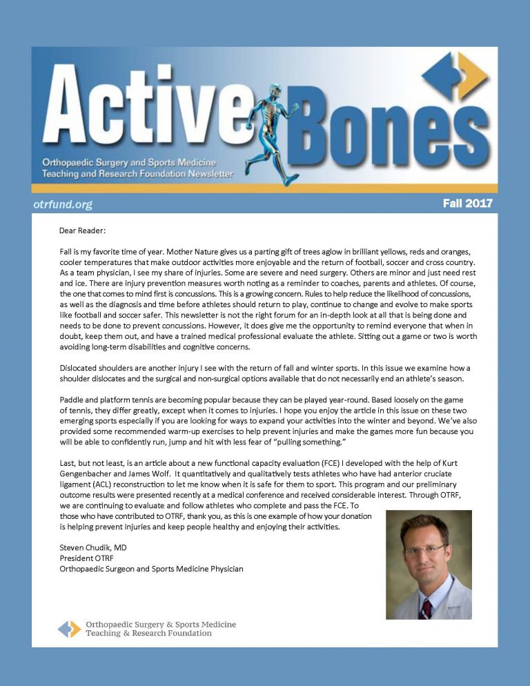 OTRF Fall newsletter features new injury-prevention research, ways to keep you and your family active year-round
