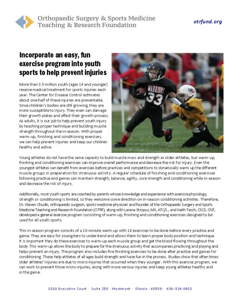 Proper warm-up, conditioning exercises can help prevent youth sports injuries